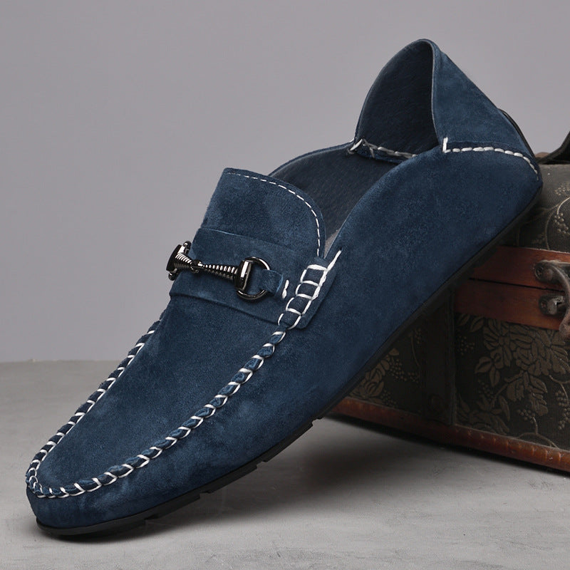 Men's Suede Leather Breathable Casual Shoes Lake Blue - D&A