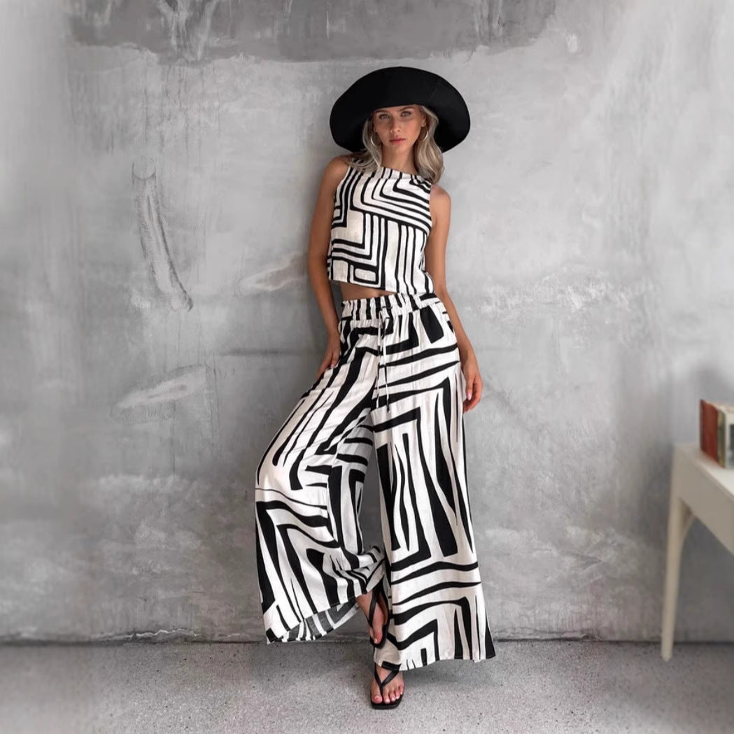 Women's Loose Vest Wide-leg Straight Pants Suit - D&A
