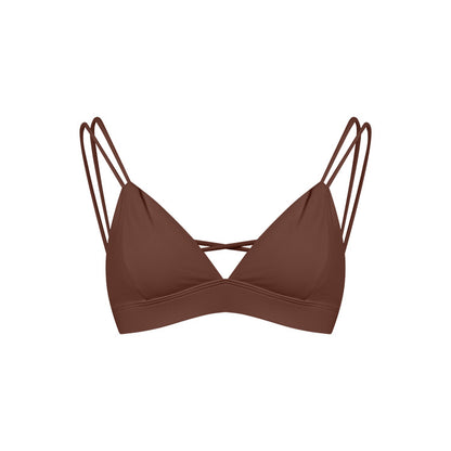 Women's Spaghetti Strap Bra Deep V Versatile Cross Sports Bra Brown - D&A