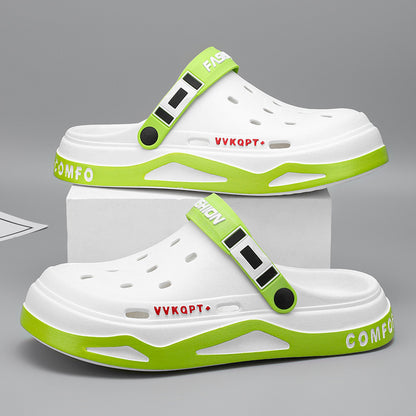 Sandals Summer Breathable Closed Toe Men's Slippers Dual-use Beach Shoes White And Green - D&A