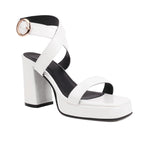Square Toe Cross Buckle Strap Thick Bottom Chunky Heel Super High Heels White - D&A