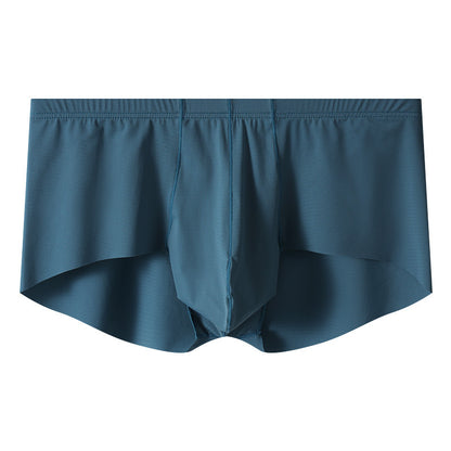 Men's Mid-rise Boxers Ice Silk Solid Color Underwear Navy Blue - D&A