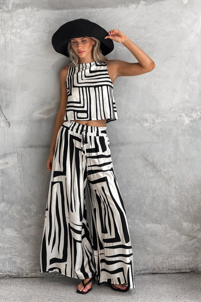 Women's Loose Vest Wide-leg Straight Pants Suit Picture Color - D&A