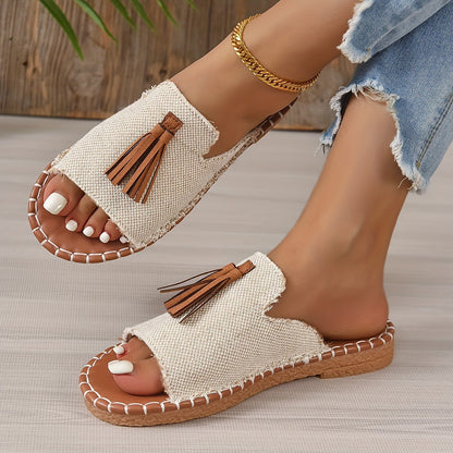 Women's Tassel Decorated Flat Sandals Beige - D&A