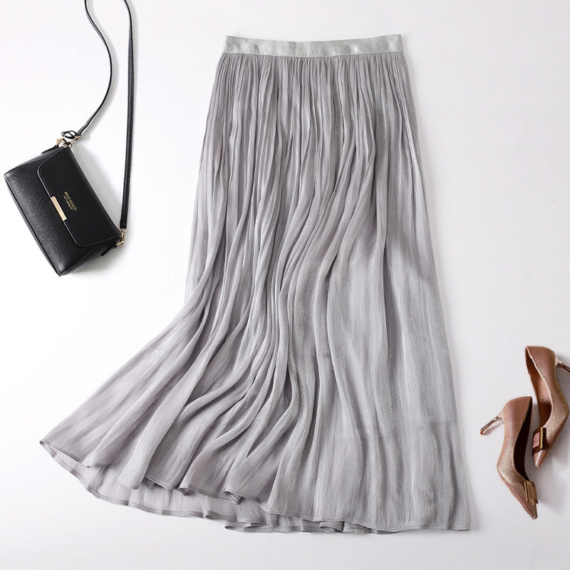 Slim Slimming Mid-length Elegant Pendant Summer Elastic Skirt Gray Free Size - D&A