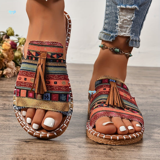 Women's Tassel Decorated Flat Sandals - D&A