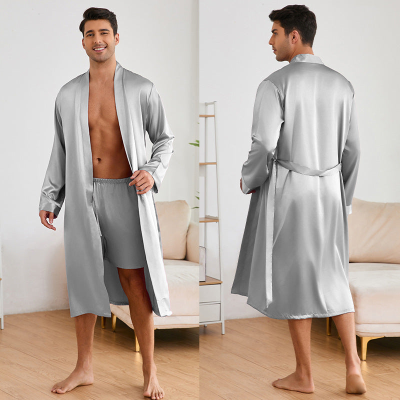 Men's Robes Shorts Suit Solid Color Homewear Silver Gray - D&A