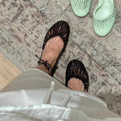 Niche Handmade Weave Vintage Genuine Leather Twine Grip Sandals - D&A