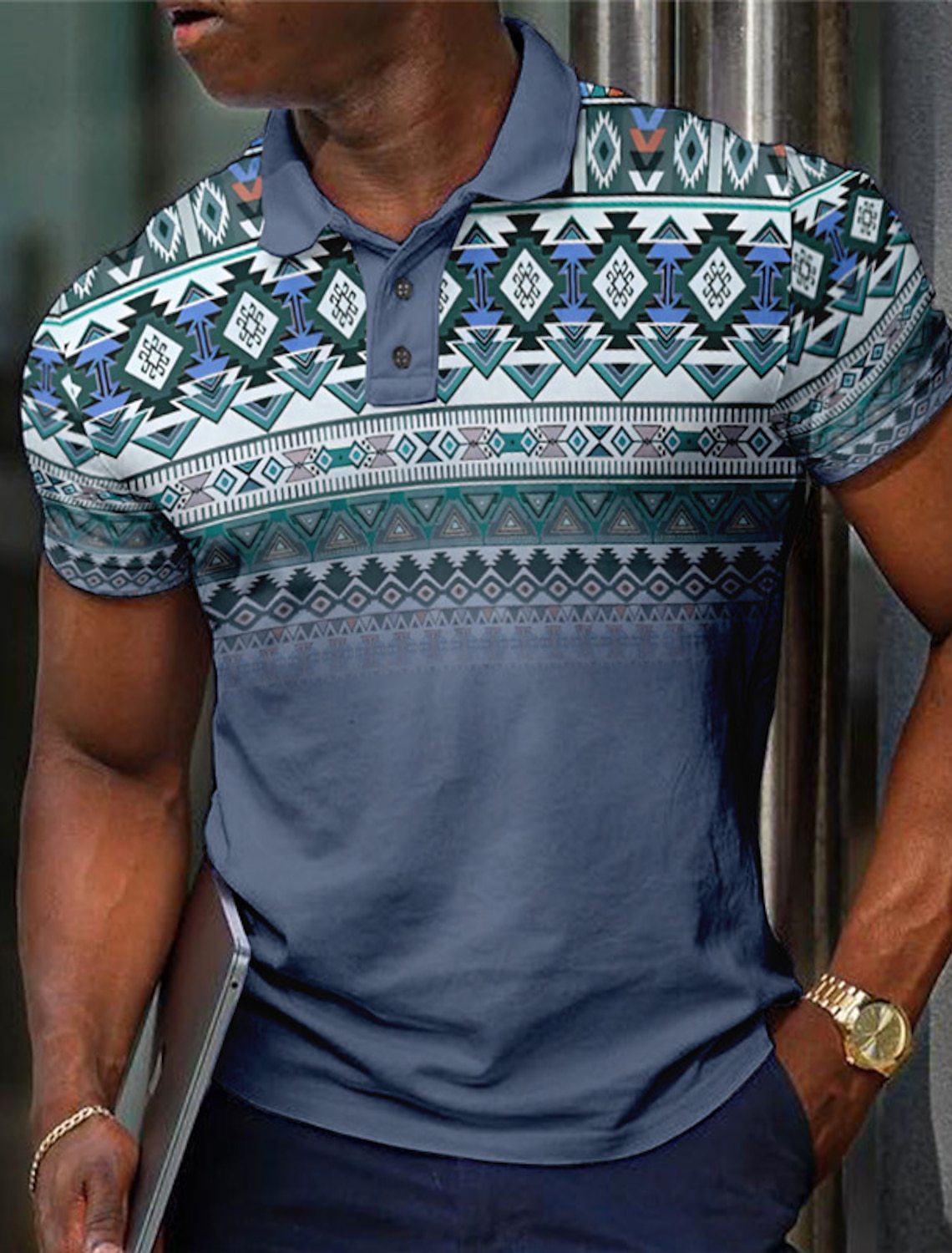 Pattern Button Short Sleeved Polo Shirt PLZHB202514175 - D&A