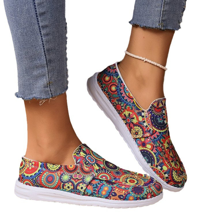 Breathable Slip On Low-top Shoes Female Graffiti Ethnic Style Lazy Canvas - D&A
