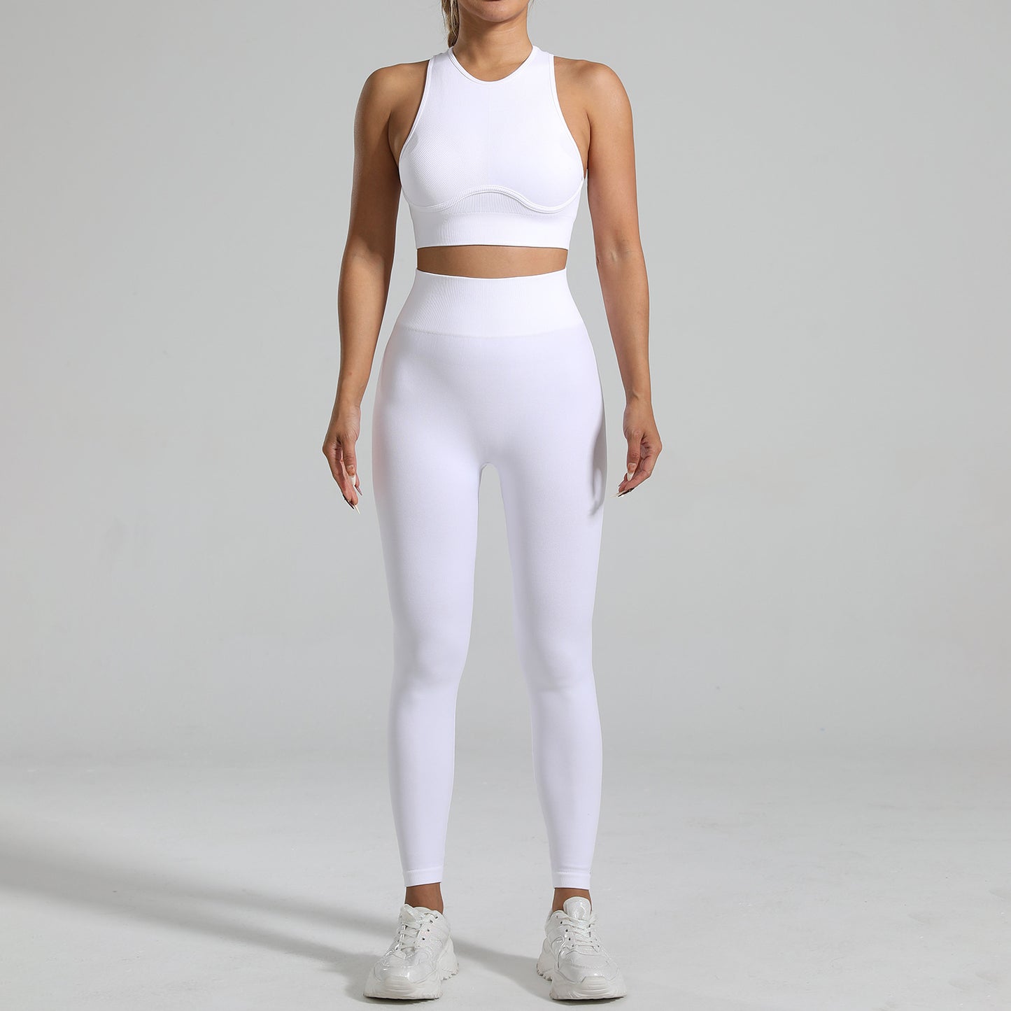 High-strength Running Tight Seamless Yoga Clothes Suit White - D&A