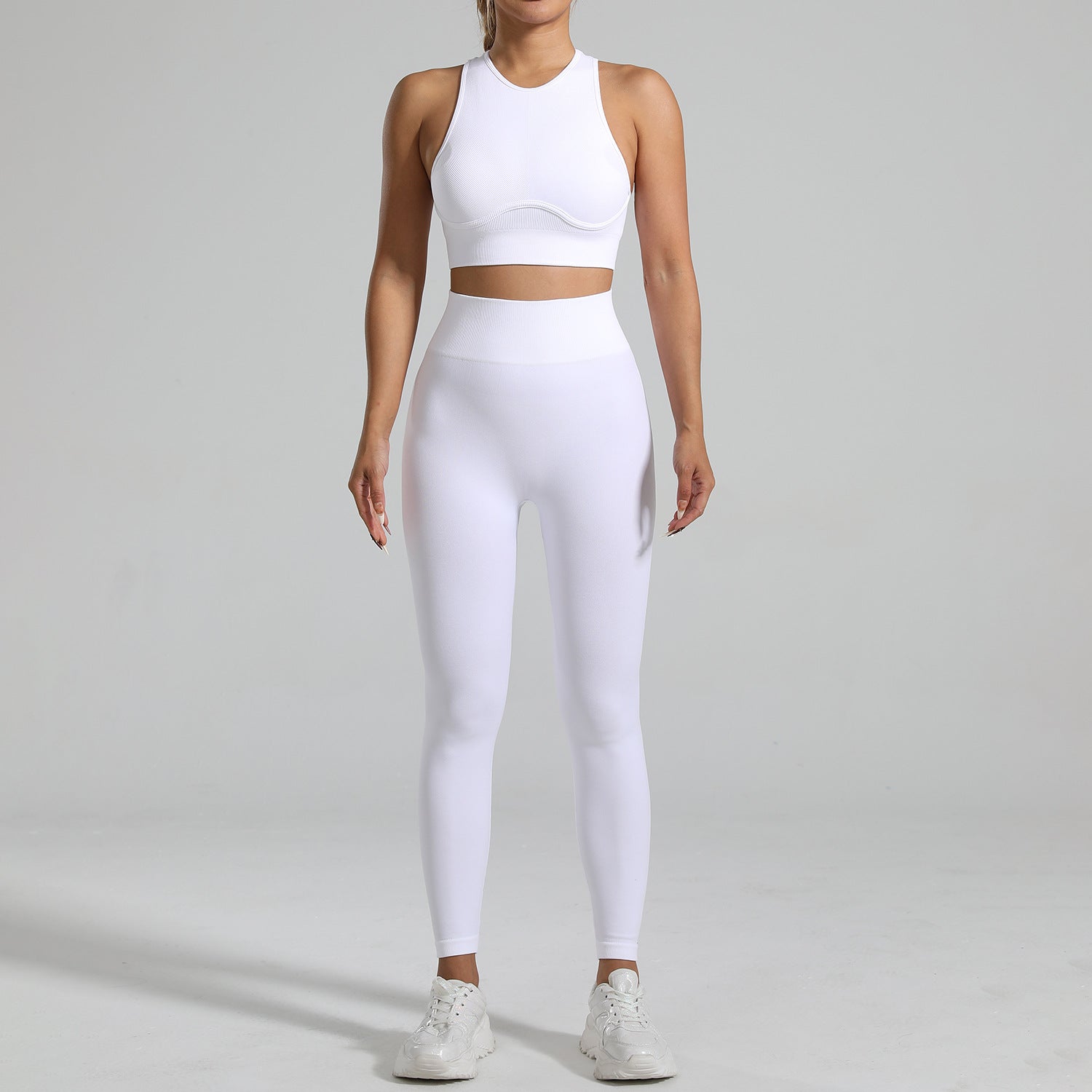 High-strength Running Tight Seamless Yoga Clothes Suit White - D&A