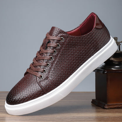 British Style Comfortable Breathable Men's Leather Shoes Low-top Flat Business Red - D&A