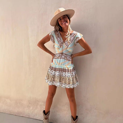 Fashion Printed Ruffled Pendant Dress Women - D&A