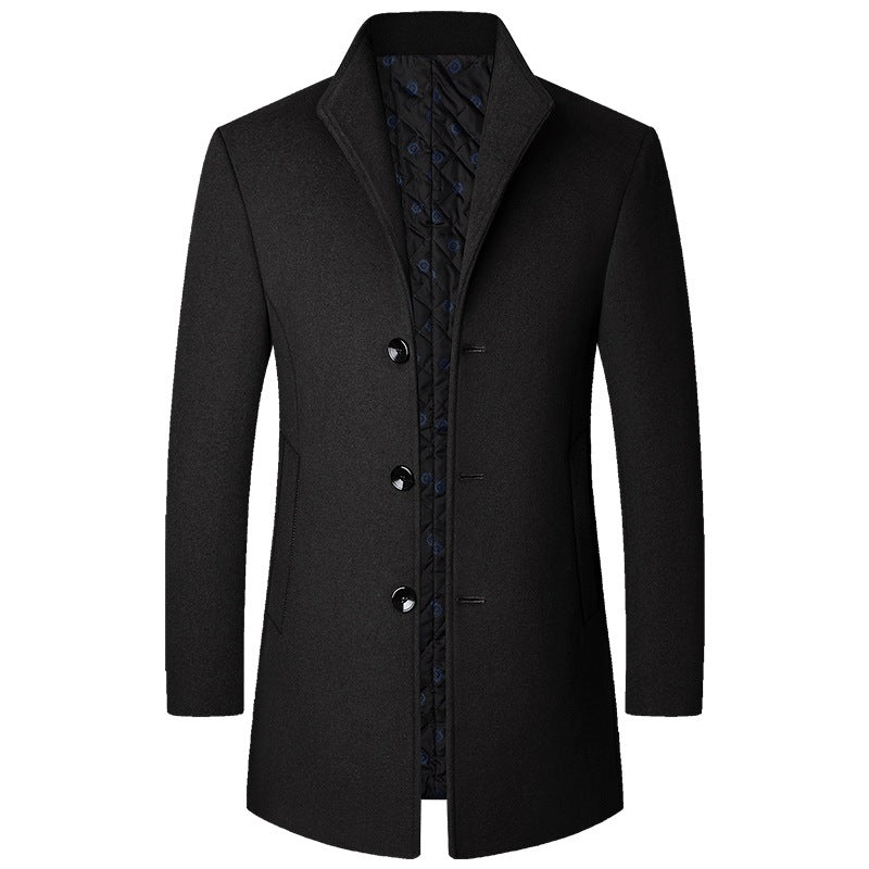 Autumn And Winter Casual Woolen Coat Men Black - D&A