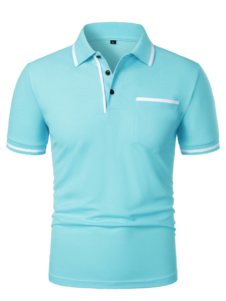 Men's Casual Lapel Short Sleeve T-shirt Lake Blue - D&A