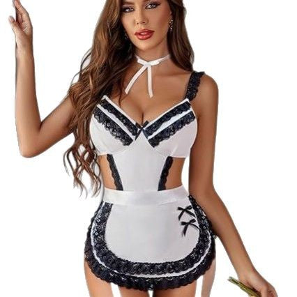 Sexy Women's Hollow Backless Maid Cloth Uniform Suit - D&A