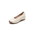 High Heel Leather Shoes Thick Bottom Lazy Platform Round Head Slip-on Pumps Beige - D&A