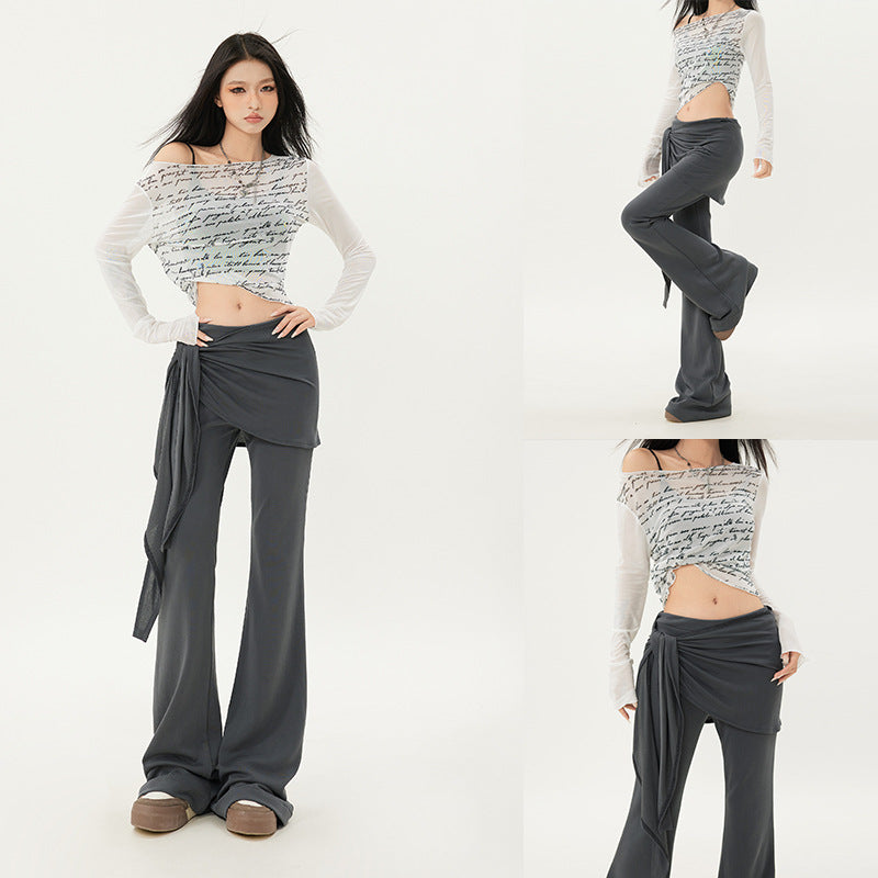Casual Low Waist Slim Fit Bell-bottom Pants - D&A