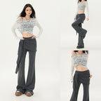 Casual Low Waist Slim Fit Bell-bottom Pants - D&A