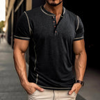 Short Sleeve Henley Shirt Men's Round Neck T-shirt Black - D&A