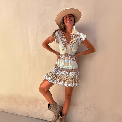 Fashion Printed Ruffled Pendant Dress Women - D&A