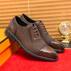 Men's Thick-soled Raised Round Toe Lace-up Business Leather Shoes - D&A