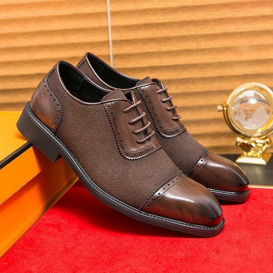 Men's Thick-soled Raised Round Toe Lace-up Business Leather Shoes - D&A