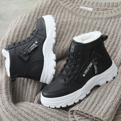 Korean Style Student All-matching Warm High-top Martin Boots Black - D&A
