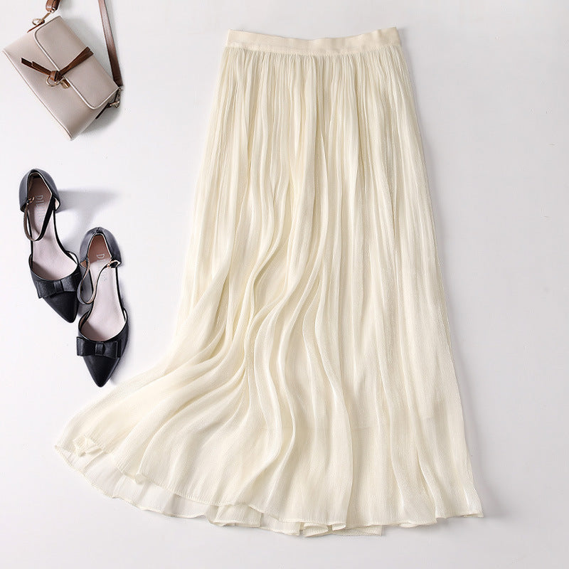 Slim Slimming Mid-length Elegant Pendant Summer Elastic Skirt Apricot Free Size - D&A
