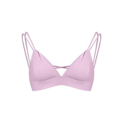 Women's Spaghetti Strap Bra Deep V Versatile Cross Sports Bra Pink - D&A