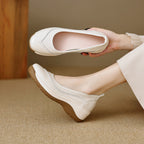 High Heel Leather Shoes Thick Bottom Lazy Platform Round Head Slip-on Pumps - D&A