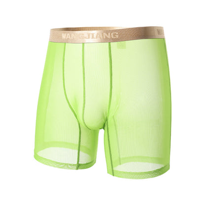 Summer Ice Silk Men's Underwear Boxers Semi-permeable Low Waist Breathable Green - D&A