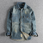 Washed Vintage Denim Shirt For Men Light Blue - D&A