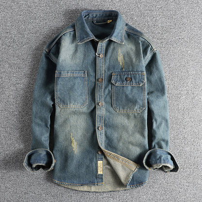 Washed Vintage Denim Shirt For Men Light Blue - D&A
