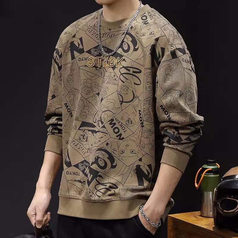 Round Neck Print Sweatshirt Long Sleeve Men's - D&A