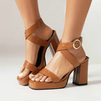 Square Toe Cross Buckle Strap Thick Bottom Chunky Heel Super High Heels - D&A