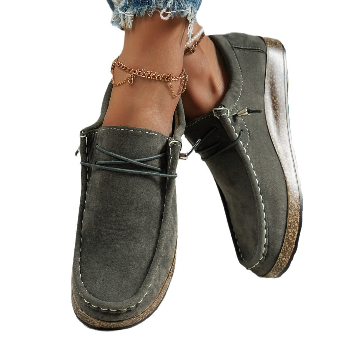 Plus Size Women's Shoes Flat Elastic Band Slip-on Casual Shoes - D&A