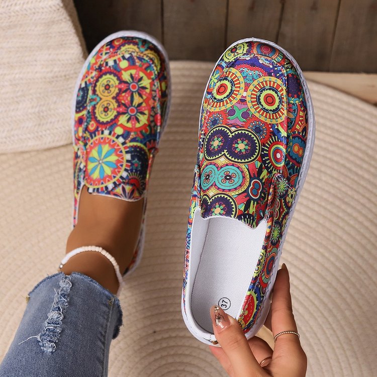 Breathable Slip On Low-top Shoes Female Graffiti Ethnic Style Lazy Canvas - D&A