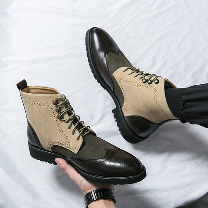 New Motorcycle Leather Boots Men's Fashion Plus Size Lace Up Denim - D&A