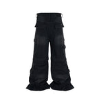 Detachable Worn Looking Washed-out Multi-pocket Detachable Two-way Wear Micro-pull Overalls - D&A