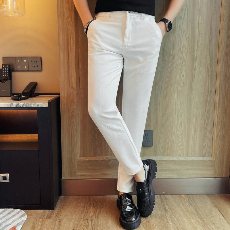 Men's Casual Straight-leg Dark Pattern Ice Silk Cropped Pants White - D&A
