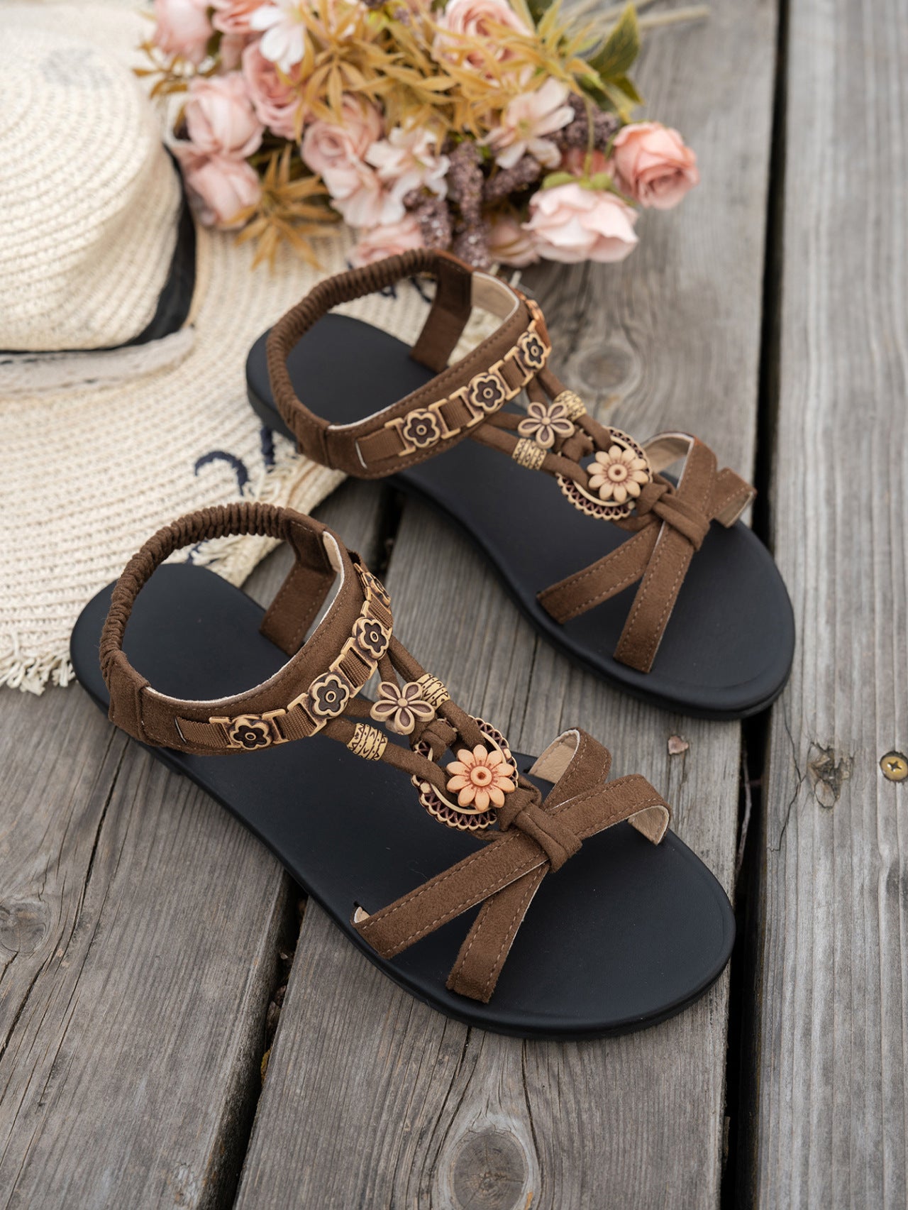 Women's Flat Plus Size Bohemian Beach Shoes Dark Brown - D&A