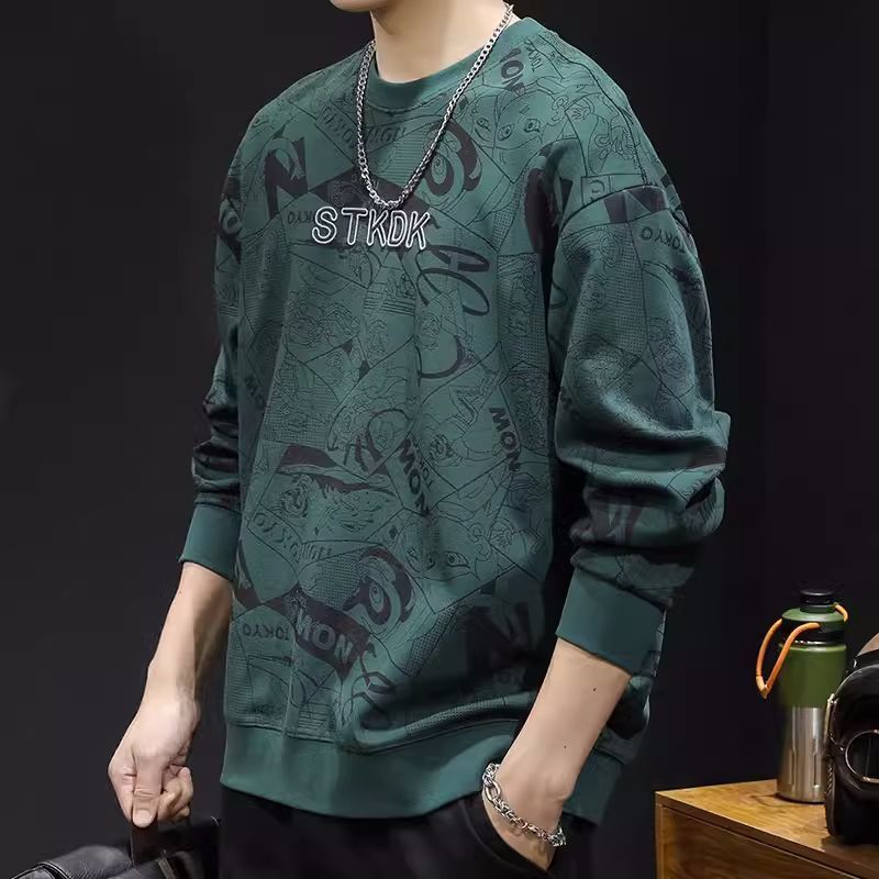 Round Neck Print Sweatshirt Long Sleeve Men's - D&A
