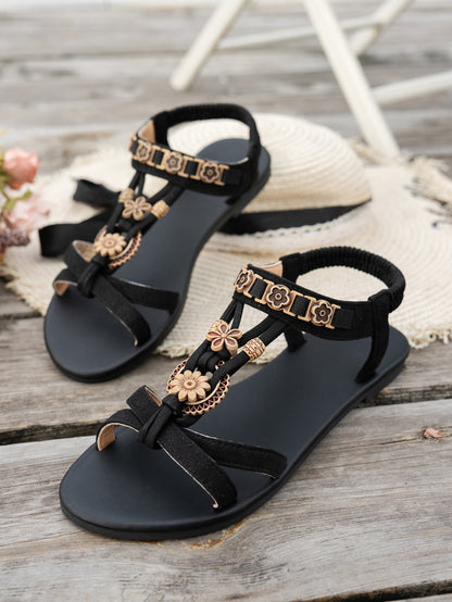 Women's Flat Plus Size Bohemian Beach Shoes Black - D&A