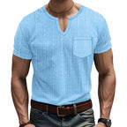 Men's Artificial Linen Bamboo Loose Casual Breathable V-neck Solid Color Short Sleeve - D&A
