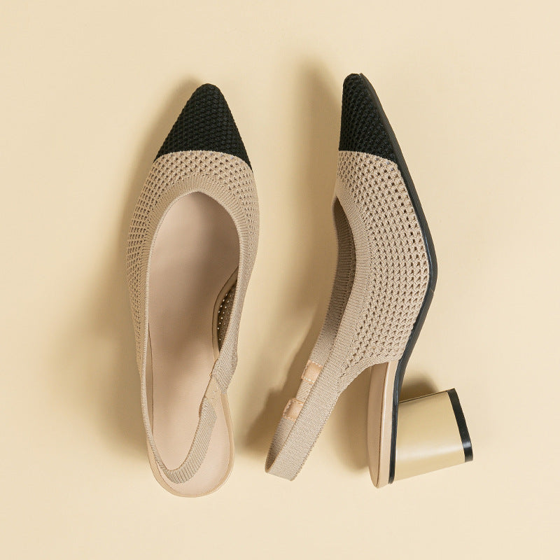 Hollow-out Knitted Closed Toe Back Empty Strap Sandals Pointed Toe - D&A