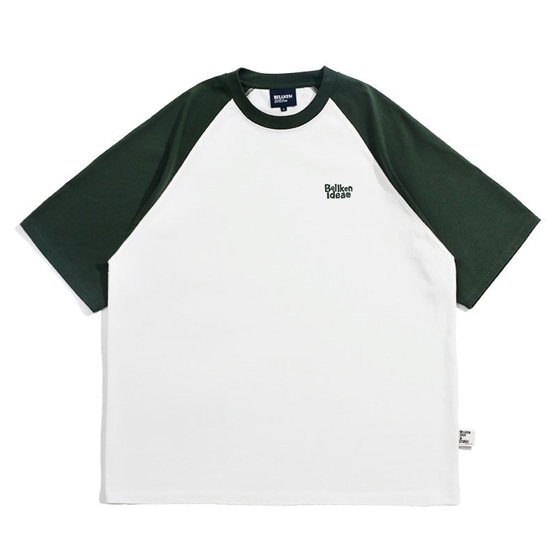 Casual Japanese Junior Raglan Sleeve T-shirt Bottoming Shirt For Men Green - D&A