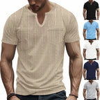 Men's Artificial Linen Bamboo Loose Casual Breathable V-neck Solid Color Short Sleeve - D&A