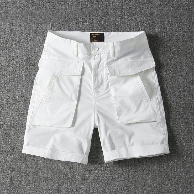 Men's Summer American-style Multi-pocket Stretch Cargo Shorts White 8816 - D&A